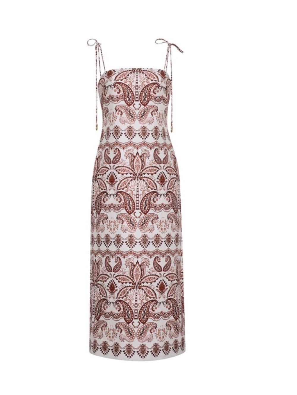 Cara Cara Chelsea Midi Dress Palm Paisley Ivory Brown Linen Beach Sz 6, NWT